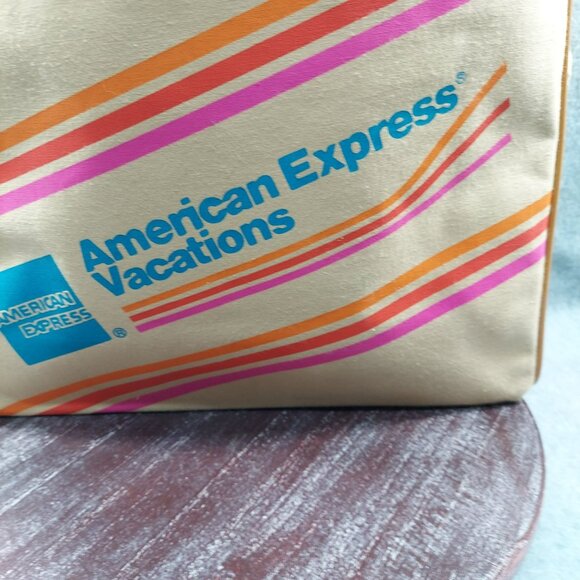 American Express Vintage Travel Bag With Retro Stripe Design READ Small Spot - Picture 3 of 15